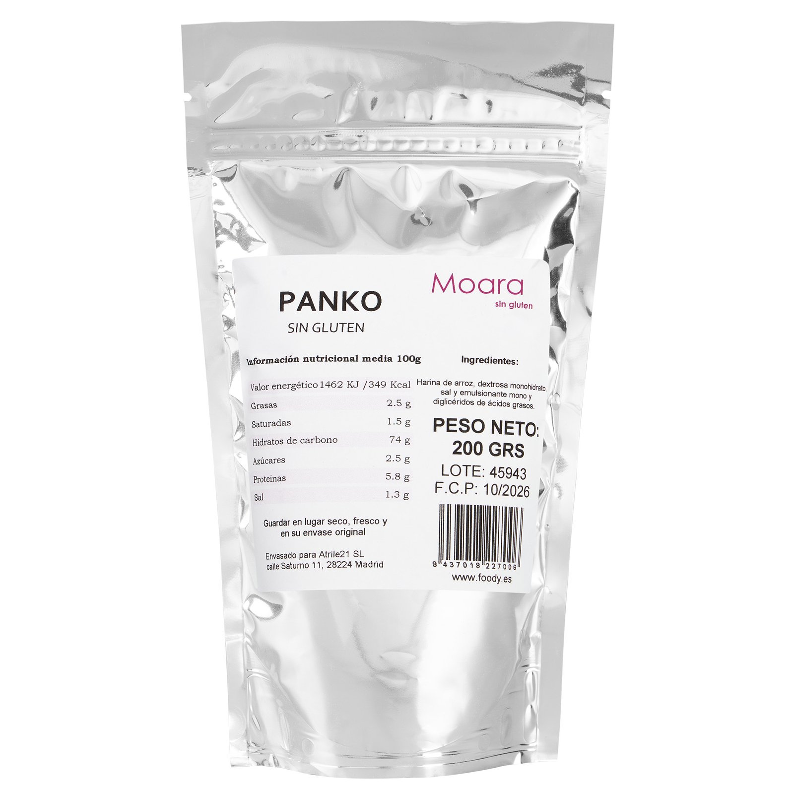 Pan rallado rebozado japonés Panko - sin gluten- MOARA 200g