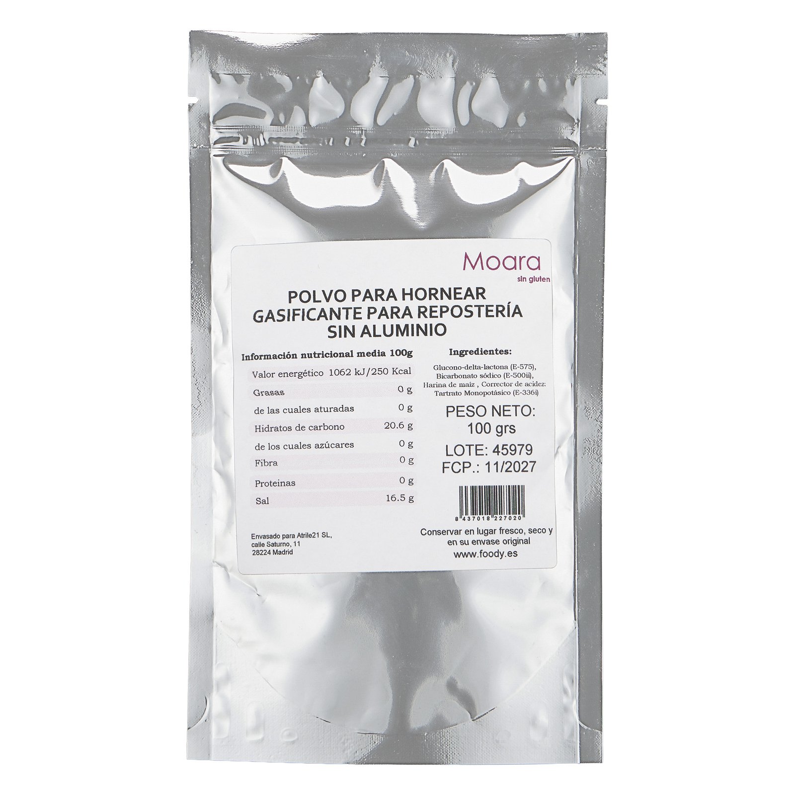 Polvo de Hornear – Levadura de Pastelería- Impulsor y Gasificante – sin gluten, sin aluminio - MOARA 100g